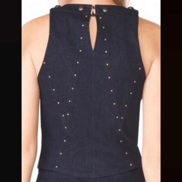 Tamara Mellon Studded Stretch Denim Tank Top sz 4 - Picture 3 of 8